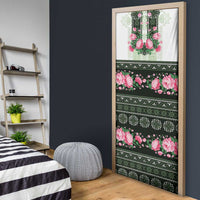 Green Romanian National Costume Door Cover Peony Flowers Traditional Folk Pattern - Wonder Print Shop