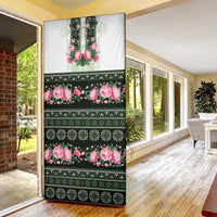 Green Romanian National Costume Door Cover Peony Flowers Traditional Folk Pattern - Wonder Print Shop