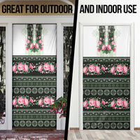Green Romanian National Costume Door Cover Peony Flowers Traditional Folk Pattern - Wonder Print Shop