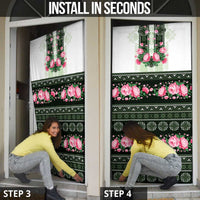 Green Romanian National Costume Door Cover Peony Flowers Traditional Folk Pattern - Wonder Print Shop