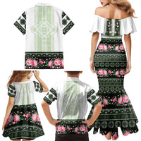 Green Romanian National Costume Family Matching Mermaid Dress and Hawaiian Shirt Peony Flowers Traditional Folk Pattern - Wonder Print Shop