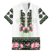 Green Romanian National Costume Family Matching Mermaid Dress and Hawaiian Shirt Peony Flowers Traditional Folk Pattern - Wonder Print Shop