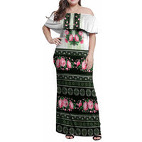 Green Romanian National Costume Family Matching Off Shoulder Maxi Dress and Hawaiian Shirt Peony Flowers Traditional Folk Pattern - Wonder Print Shop