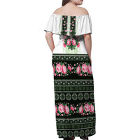 Green Romanian National Costume Family Matching Off Shoulder Maxi Dress and Hawaiian Shirt Peony Flowers Traditional Folk Pattern - Wonder Print Shop