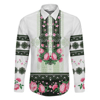 Green Romanian National Costume Family Matching Summer Maxi Dress and Hawaiian Shirt Peony Flowers Traditional Folk Pattern - Wonder Print Shop