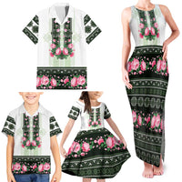 Green Romanian National Costume Family Matching Tank Maxi Dress and Hawaiian Shirt Peony Flowers Traditional Folk Pattern - Wonder Print Shop