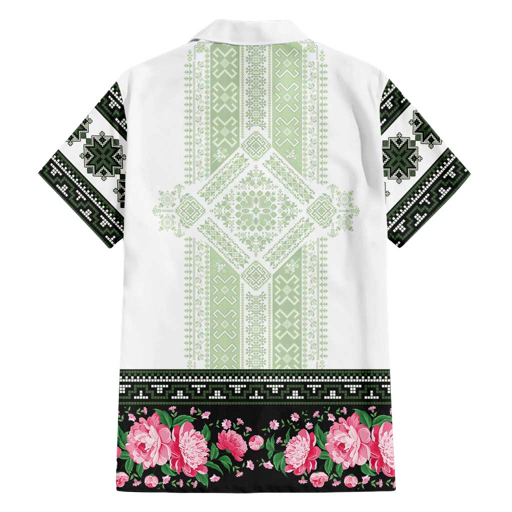 Green Romanian National Costume Family Matching Tank Maxi Dress and Hawaiian Shirt Peony Flowers Traditional Folk Pattern - Wonder Print Shop