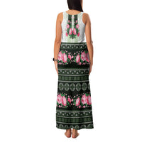Green Romanian National Costume Family Matching Tank Maxi Dress and Hawaiian Shirt Peony Flowers Traditional Folk Pattern - Wonder Print Shop