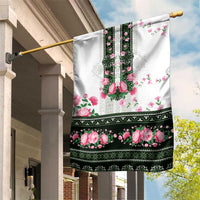 Green Romanian National Costume Garden Flag Peony Flowers Traditional Folk Pattern - Wonder Print Shop
