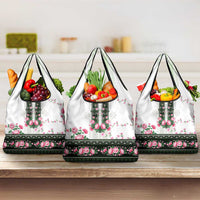 Green Romanian National Costume Grocery Bag Peony Flowers Traditional Folk Pattern - Wonder Print Shop