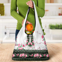 Green Romanian National Costume Grocery Bag Peony Flowers Traditional Folk Pattern - Wonder Print Shop