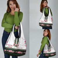 Green Romanian National Costume Grocery Bag Peony Flowers Traditional Folk Pattern - Wonder Print Shop