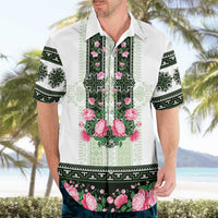 Green Romanian National Costume Hawaiian Shirt Peony Flowers Traditional Folk Pattern - Wonder Print Shop