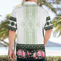 Green Romanian National Costume Hawaiian Shirt Peony Flowers Traditional Folk Pattern - Wonder Print Shop
