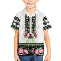 Green Romanian National Costume Hawaiian Shirt Peony Flowers Traditional Folk Pattern - Wonder Print Shop