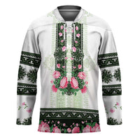 Green Romanian National Costume Hockey Jersey Peony Flowers Traditional Folk Pattern - Wonder Print Shop