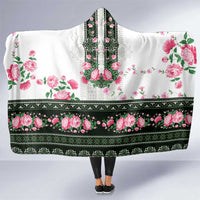 Green Romanian National Costume Hooded Blanket Peony Flowers Traditional Folk Pattern - Wonder Print Shop