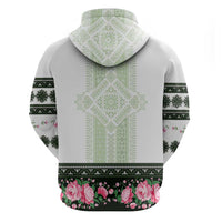 Green Romanian National Costume Hoodie Peony Flowers Traditional Folk Pattern - Wonder Print Shop