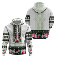 Green Romanian National Costume Hoodie Peony Flowers Traditional Folk Pattern - Wonder Print Shop