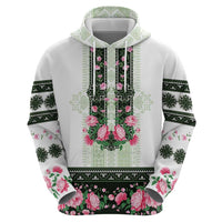 Green Romanian National Costume Hoodie Peony Flowers Traditional Folk Pattern - Wonder Print Shop