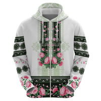 Green Romanian National Costume Hoodie Peony Flowers Traditional Folk Pattern - Wonder Print Shop