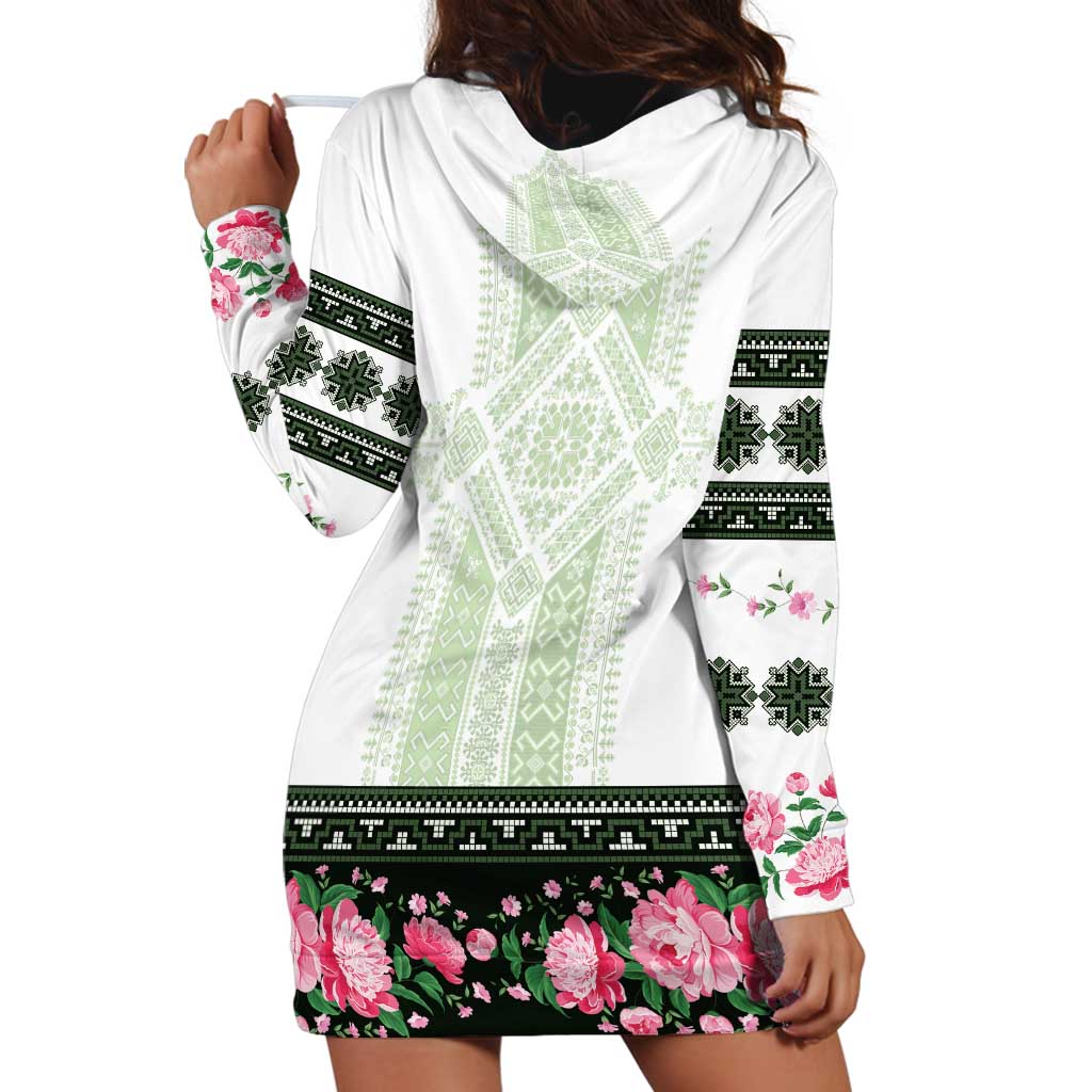 Green Romanian National Costume Hoodie Dress Peony Flowers Traditional Folk Pattern - Wonder Print Shop