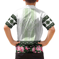 Green Romanian National Costume Kid Hawaiian Shirt Peony Flowers Traditional Folk Pattern - Wonder Print Shop
