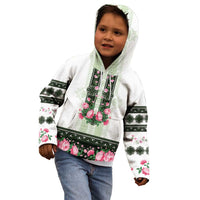 Green Romanian National Costume Kid Hoodie Peony Flowers Traditional Folk Pattern - Wonder Print Shop