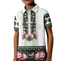 Green Romanian National Costume Kid Polo Shirt Peony Flowers Traditional Folk Pattern - Wonder Print Shop