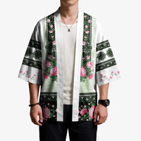 Green Romanian National Costume Kimono Peony Flowers Traditional Folk Pattern - Wonder Print Shop