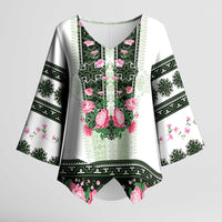 Green Romanian National Costume Kimono Sleeve Blouse Peony Flowers Traditional Folk Pattern - Wonder Print Shop