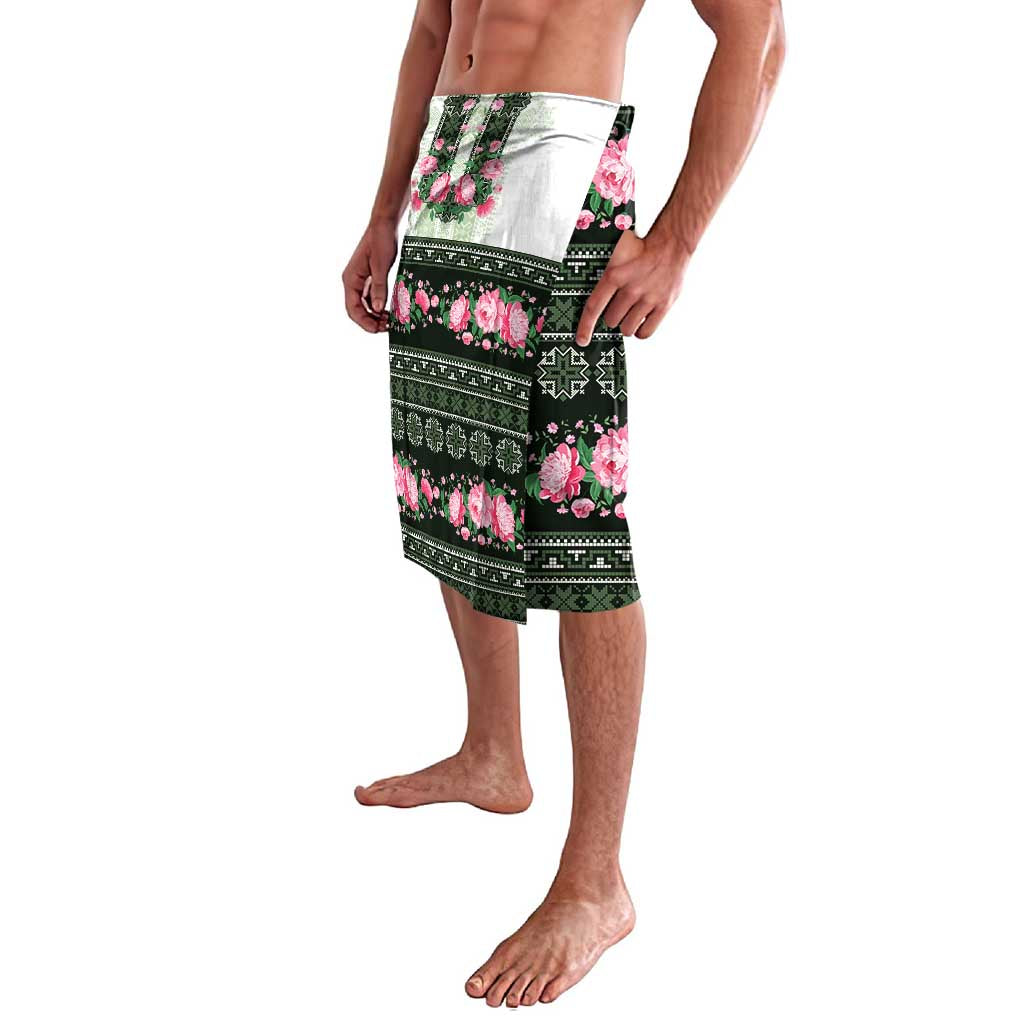 Green Romanian National Costume Lavalava Peony Flowers Traditional Folk Pattern - Wonder Print Shop