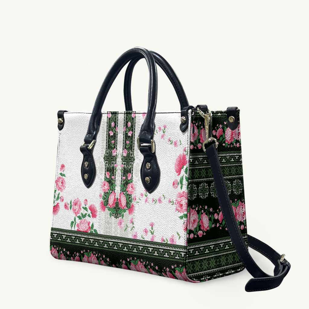 Green Romanian National Costume Leather Bag Peony Flowers Traditional Folk Pattern - Wonder Print Shop