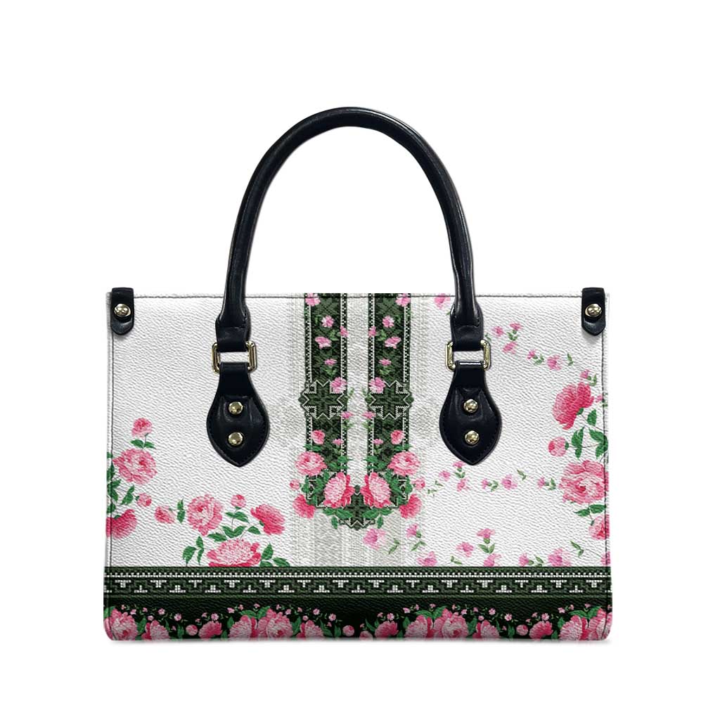 Green Romanian National Costume Leather Bag Peony Flowers Traditional Folk Pattern - Wonder Print Shop