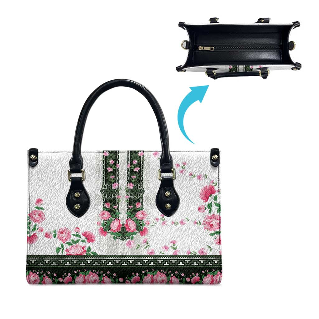 Green Romanian National Costume Leather Bag Peony Flowers Traditional Folk Pattern - Wonder Print Shop