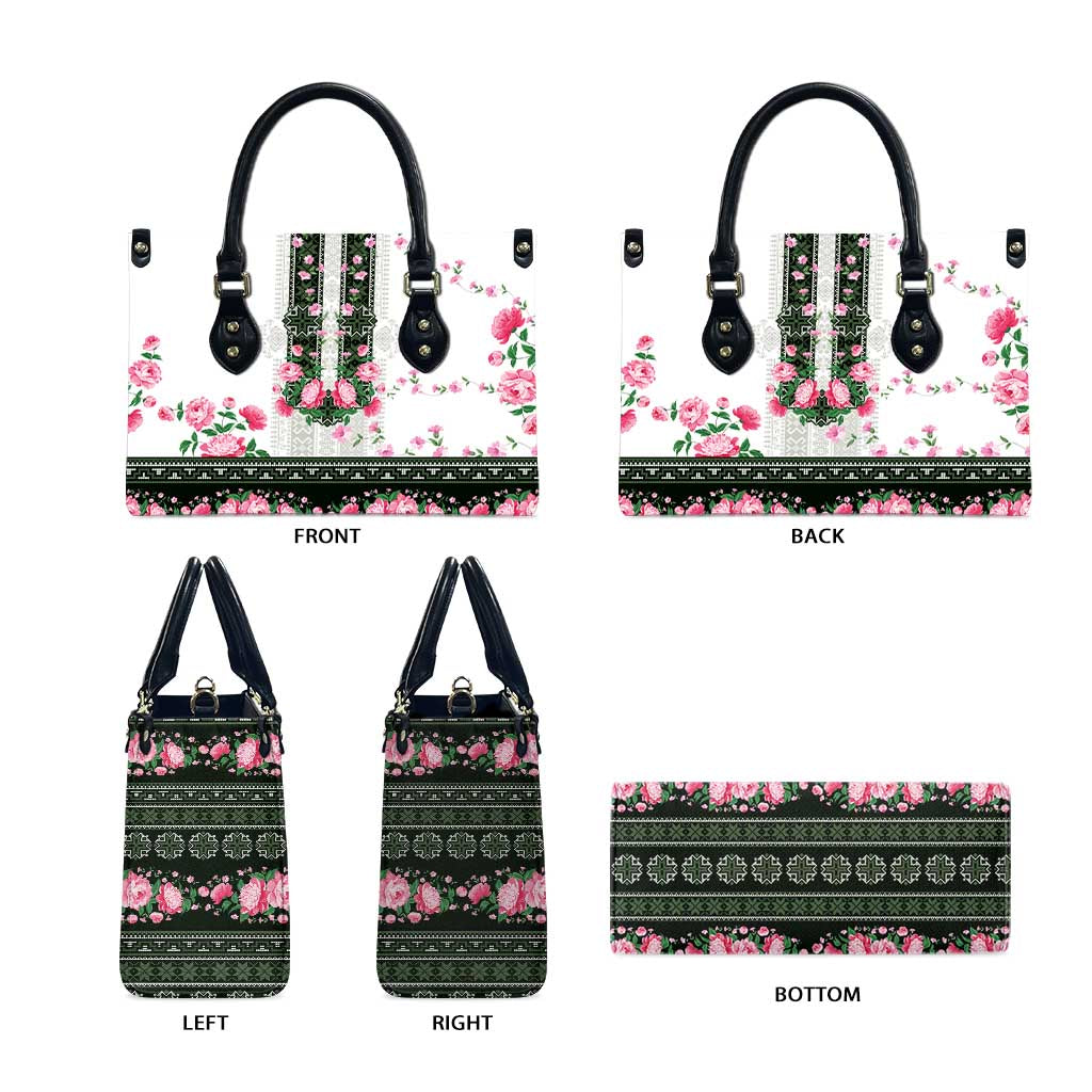 Green Romanian National Costume Leather Bag Peony Flowers Traditional Folk Pattern - Wonder Print Shop