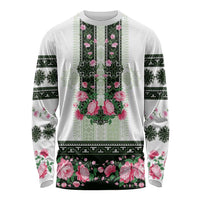 Green Romanian National Costume Long Sleeve Shirt Peony Flowers Traditional Folk Pattern - Wonder Print Shop