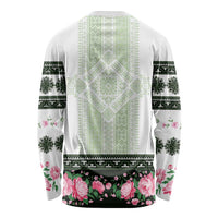 Green Romanian National Costume Long Sleeve Shirt Peony Flowers Traditional Folk Pattern - Wonder Print Shop