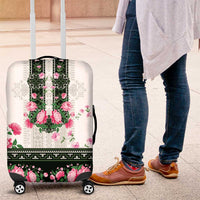 Green Romanian National Costume Luggage Cover Peony Flowers Traditional Folk Pattern - Wonder Print Shop