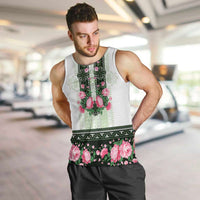 Green Romanian National Costume Men Tank Top Peony Flowers Traditional Folk Pattern - Wonder Print Shop