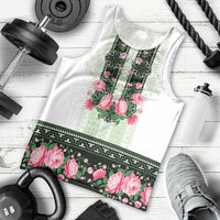 Green Romanian National Costume Men Tank Top Peony Flowers Traditional Folk Pattern - Wonder Print Shop