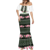 Green Romanian National Costume Mermaid Dress Peony Flowers Traditional Folk Pattern - Wonder Print Shop