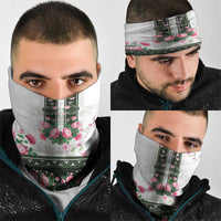 Green Romanian National Costume Neck Gaiter Peony Flowers Traditional Folk Pattern - Wonder Print Shop