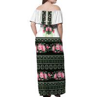 Green Romanian National Costume Off Shoulder Maxi Dress Peony Flowers Traditional Folk Pattern - Wonder Print Shop
