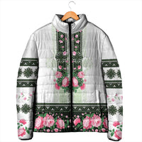 Green Romanian National Costume Padded Jacket Peony Flowers Traditional Folk Pattern - Wonder Print Shop