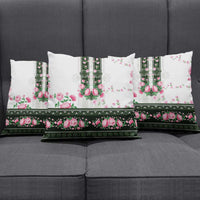 Green Romanian National Costume Pillow Cover Peony Flowers Traditional Folk Pattern - Wonder Print Shop