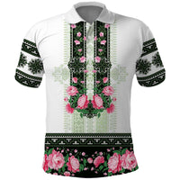 Green Romanian National Costume Polo Shirt Peony Flowers Traditional Folk Pattern - Wonder Print Shop