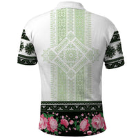 Green Romanian National Costume Polo Shirt Peony Flowers Traditional Folk Pattern - Wonder Print Shop
