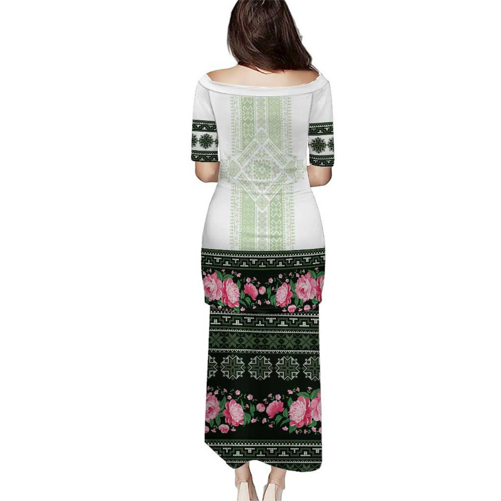 Green Romanian National Costume Puletasi Peony Flowers Traditional Folk Pattern - Wonder Print Shop