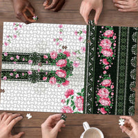 Green Romanian National Costume Puzzle Peony Flowers Traditional Folk Pattern - Wonder Print Shop